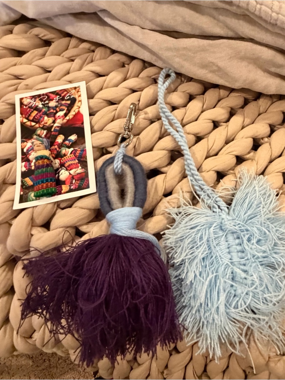 Nena & Co. Light Blue and Deep Purple Tassel Key & Card Charm